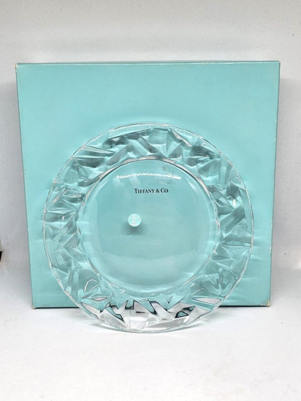 Tiffany & Co. Crystal Rock Cut 8" Plate Vintage New in Box Made in West Germany